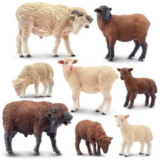 Toymany 8Pcs Merino Sheep Figurines Realistic Farm Animal Sheep Toys- Plastic Sheep Figures Birthday Christmas Toy Gift For Kids Toddlers