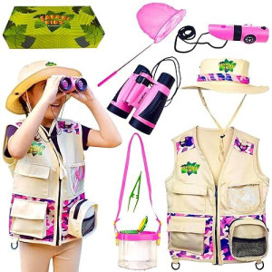 Kidz@Play Bug Hunting Kit, Pink Vest, Hat, Binoculars, Lg. Net, Bug Container, Whistle, Flashlight, Magnifier, Thermostat, Compass, Tweezers