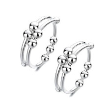 Silver Adjustable Fidget Rings, Anxiety Relief Ring, Anti-Worry Bead Rings Spinner Ring Gift For Women Men