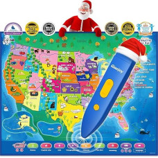 Qiaojoy V2 Interactive Kids Map Bilingual United States Map For Kids Learning, Educational Talking Usa Map Poster Geography Games Personalized Kids Toys For Boys & Girls Ages 3-12