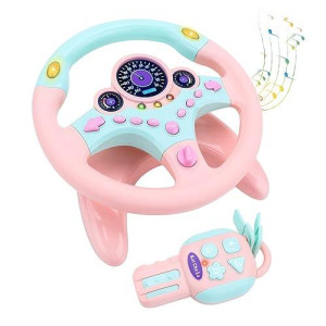 Deao Children'S Car Steering Wheel Simulator Car Steering Wheel Key Ring With 360° Rotation, Sound And Light Functions (Pink)