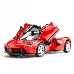 Bdtctk 1:32 Farrari Car Model Pull Back Car With Sound And Light For Kids Boy Girl, Metal Body Door Opened Red