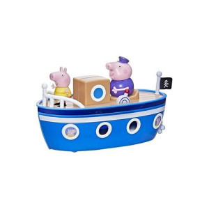 Peppa Pig Peppa’S Adventures Grandpa Pig’S Cabin Boat Vehicle Preschool Toy: 1 Figure, Removable Deck, Rolling Wheels, For Ages 3 And Up