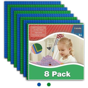 Unirolic 8 Pack Classic Baseplates 10" X 10" Sturdiness Building Platforms - Compatible With All Major Brands Building Bricks, Suitable For Kids And Adults As A Gift -Blue&Green