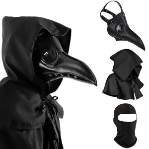 Nc Halloween Plague Doctor Mask Plague Doctor Costume Obito Mask Steampunk Horror Scary Costume Props For Party Prom Gifts Set（3-Pc Set)(Black), 12 Inches, Unisex-Adult