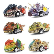 DINOBROS Pull Back Dinosaur Cars - 6 Pack Dino Toys for Kids