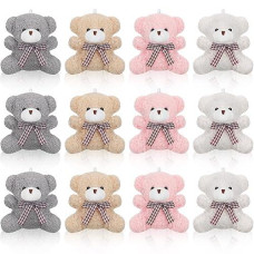 Zomiboo 12 Pcs 4 Inch Mini Plush Stuffed Animal Bear Bunny Jointed Furry Doll Toys For Diy Keychain Gifts Easter Birthday Wedding Baby Shower Party Favors (Pink, Apricot, Gray, White, Bear)