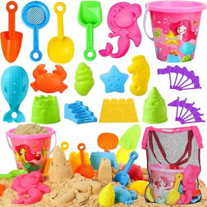 Toy Life Beach Sand Toys For Kids Beach Toys For Kids 3-10, Toddler Sandbox Toys With Beach Bucket, Sand Shovels, Sand Castle Molds, Animal Molds, Mesh Bag, Sand Toy For Girl Baby Toddler