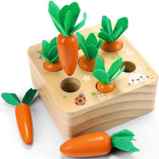 Montessori Toys For 1 Year Old, Wooden Toys Developmental Shape Sorting & Matching Puzzle Carrots Harvest Game, Birthday Gifts For Toddlers Babies Boys And Girls 6-12 Months Christmas