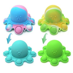 Spectabilis Octopus Pop Fidget Toy 2 Packs, Sensory Squishy Toys Flip It Relieve Anxiety, Lovely Pop Keychains Popits For Boys Kids Adults，Baby Bath Tub Toys, Blue & Green