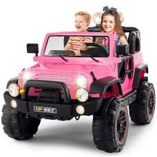 2 Seater Ride On Truck And Car Cover, 12V Children'S Electric Car With Parental Remote Control, Music, Mp3 Player, Led Lights, Spring Suspension, Pink