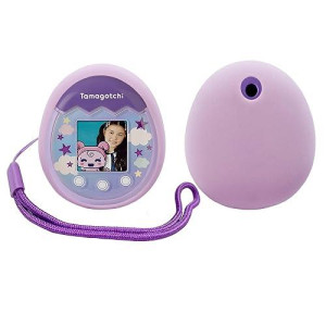 Xcivi Silicone Cover And Lanyard For Tamagotchi Pix Virtual Interactive Pet Game Machine, Silicone Shell Compatible With New Tamagotchi Pix (Purple)