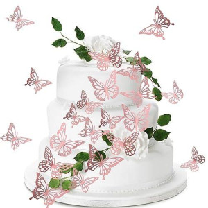 ZHUOWEISM 40 PCS Rose Gold 3D Butterfly Cupcake T