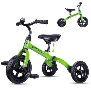 Ygjt 3 In 1 Tricycle For Toddlers Age 2-5 Years Old, Folding Kids Balance Bikes With Adjustable Seat And Removable Pedal, Ride-On Toys For Infant, Gift For Baby Boys Girls Birthday(Green)