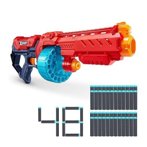 Xshot Excel Turbo Fire (48 Darts) By Zuru, Red Foam Dart Blaster, Toy Blaster, Barrel Automatically Rotates, Slam Fire, Toys For Kids, Teens, Adults (Red)