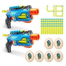 Dino Attack Dino Striker (2 Pack + 48 Darts + 6 Shooting Targets) By Zuru, X-Shot Blue Foam Dart Blaster, Toy Blaster, Automatic Rotating Barrel, Slam Fire, Toys For Boys, Kids, Teens (Blue)