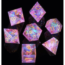 YEMEKO Sharp Edge DND Dice Set, Pink Purple, 7 Poly