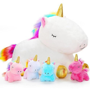 KMUYSL Unicorn Mommy Plush Toy Set with 4 Baby Unicorns