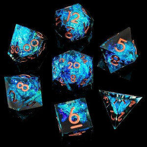 YEMEKO Sharp Edge Blue Dark DND Dice Set for RPG Games