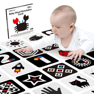 Hahaland High Contrast Baby Flashcards - Black And White Infant Baby Cards 0-6 Months Tummy Time 0-3-6 Months Montessori Sensory Cards 20 Pcs 6''×6'' Newborn Brain Visual Stimulation Baby Boy Gifts