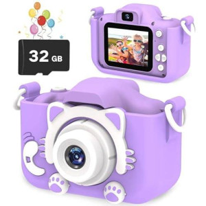 goopow Kids Selfie Camera - HD Digital Video, Cat Purple