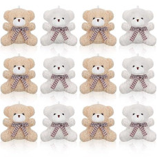 Zomiboo 12 Pieces 4 Inch Plush Mini Bear Bunny Puppy Koala Easter Stuffed Animals Jointed Doll Toys Furry Dolls For Birthday Wedding Graduation Party Favors Diy Keychain (Bear, Apricot And White)