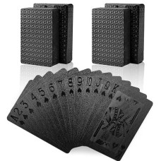 Joyoldelf Playing Cards, 2 Decks Of Cards With Box, Cool Black Foil Poker Cards/Waterproof Playing Cards - Classic Magic Tricks Tool For Party And Game