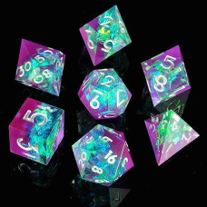 YEMEKO Purple Green Sharp Edge DND Dice Set - 7 Pieces