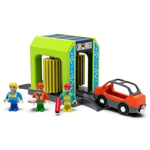 Wooden Train Accessories Car Washer For Railroad Train Track, Train Toys Accessory Compatible With All Major Brands Of Train Set System, Railway Tracks Station For Kids Ages 3 And Up.