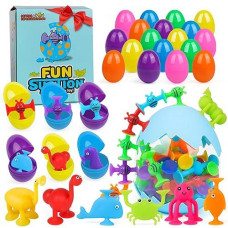 Zmzs Suction Toys For Baby, Bath Toys For Kids Ages 4-8, 40 Pieces Toddlers Easter Eggs Fillers Toys, Suction Cup Animal With Dinosaur Eggshell Storage, Easter Gifts For Boys Girls Age 3+