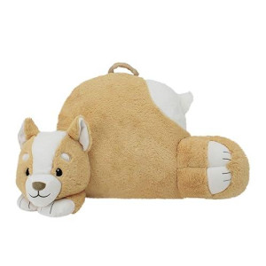 Soft Landing | Nesting Nooks | Soft And Cuddly Portable Back Rest And Reading Pillow With Storage Pocket - Corgi , Tan 15 X 23 X 14 Inches