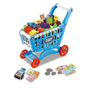 RedCrab Blue Kids Shopping Cart Toy Playset with Accessories