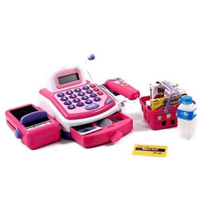 Powertrc Toy Cash Register Playset For Kids | Pink Supermarket Toy With Microphone |