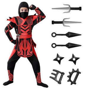 Spooktacular Creations Kids Halloween Ninja Costume, Boys Ninja Costume For Toddler, Halloween Costume Dress Up Party, Ninja Role Playing, Themed Parties, Red Black (Large(10-12 Yrs))