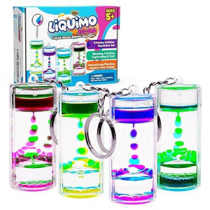 Yoya Toys Liquimo To Go Toys For Kids - Set Of 4 Liquid Motion Bubbler Keychains - Liquid Timer For Play, Calming Toy For Kids, Fidget Keychain, Stress Relief Gifts And Party Favors