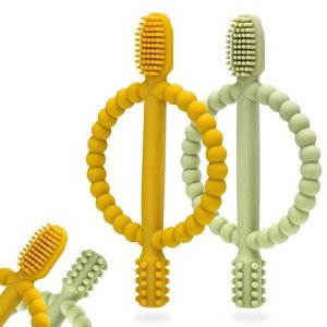 MISSLILI Silicone Baby Teething Toys, Easy-Hold, Dark Green/Yellow