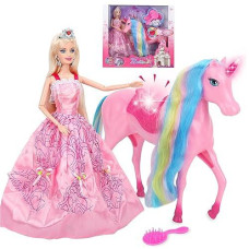 Bettina Magical Light Unicorn Princess Dolls Set, Unicorn Toys For Girls, Horse Toys With Mane And Tail, Princess Toys, Unicorn Gifts For Girls