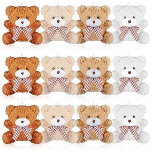 Zomiboo 12 Pcs Mini Plush Stuffed Animal Bulk 4 Inch Graduation Bear Easter Egg Stuffer For Diy Kids Birthday Carnival School Prizes Gift Goodie Bag Filler(Brown, Khaki, Apricot, White, Bear)