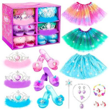 Princess Dress Up Shoes Set, Girls Dress Up Toys Toddler Jewelry Boutique Kit, 3 Themes Of Unicorn Mermaid Ice Princess Costumes Set, Pretend Play Gifts For Little Girls Aged 3-6 Years Old