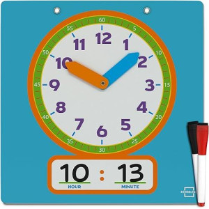 Scribbledo Writable Dry Erase Learning Clock For Kids Write & Wipe Demonstration Clock For Kids Learning To Tell Time Classrooms And Homeschool Supplies