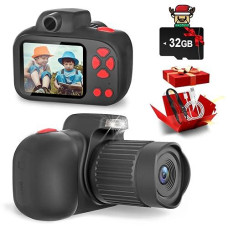 Temodu Kids Camera, Best Birthday Festival Toys Gifts For Girls Boys Age 3 4 5 6 7 8 9 10 11 12 Year Old, Digital Camera For Kids With Video, Toy Camera Toddler Camera For Girls With 32Gb Card - Black