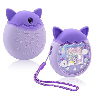 Winceed Silicone Case For Tamagotchi Pix Virtual Pet Game Machine, Protective Cover For Tamagotchi Pix Sleeve Protector Skin With Hand Strap (Purple)