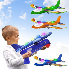 Wesfuner Foam Airplane Launcher Toys - 3 Pack, Blue Red