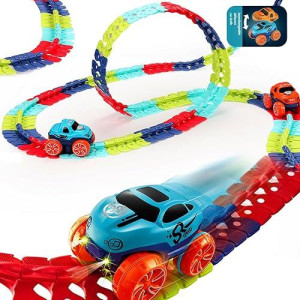 2025New Magic Tracks 184Pcs,Race Car Track, Car Track Set Race Toys For Boys Kids With Led Light-Up Car, Slot Race Car, Flexible Changeable Magic 3 4 5 6 7 8+Year Old Girls As Best Birthday Gifts