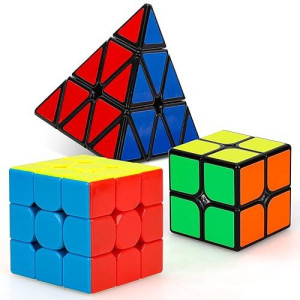 Steam Life Speed Cube Set 3 Pack Magic Cube - Includes Speed Cubes 3X3, 2X2, Pyramid Cube - Smoothly Puzzle Cube Collection For Kids Teens & Adults