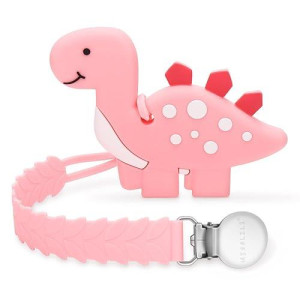 MISSLILI Dinosaur Pink Teething Toy for Babies 0-12 Months