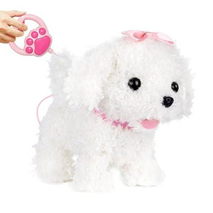 Yh Yuhung Walking And Barking Dog Toys For Kids With Remote Control Leash, Plush Electronic Pets Puppy Interactive Dog That Walk, Bark, Head Nod, Wags Tail(White)