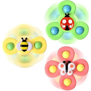 TOHIBEE 3PCS Green Suction Cup Spinner Toys for Toddlers