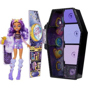 Monster High Skulltimate Secrets Fearidescent Series Doll & Accessories Set, Clawdeen Wolf With Dress-Up Locker & 19+ Surprises