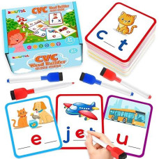 Kmuysl Learning Toys For 2 3 4 5 Years Olds Boys Girls, Short Vowel Spelling Flashcards, Cvc Sight Words Handwriting Cards, Learn To Write Phonics Flash Cards, Presschool Educational Toy For Kids